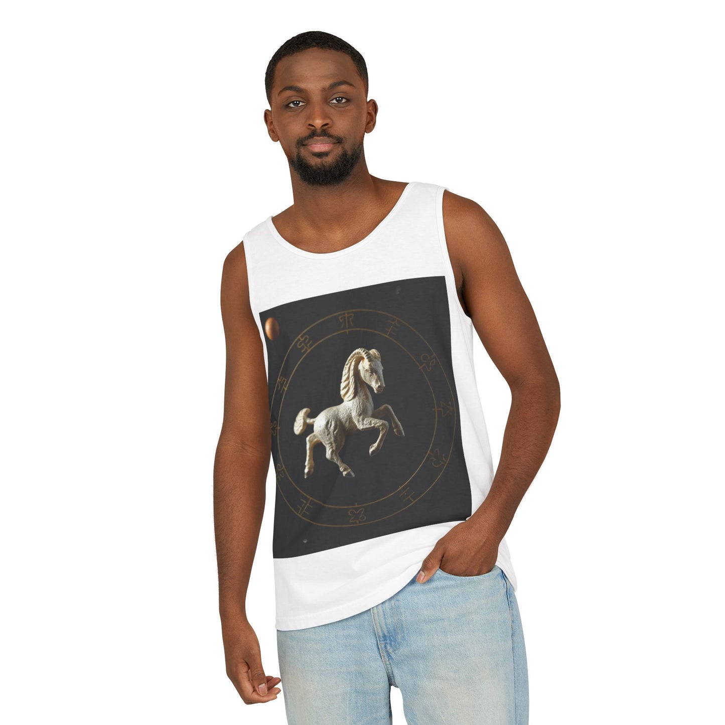 Unisex Garment-Dyed, Tank Top, Capricorn Design, Space Animal, 100% US cotton