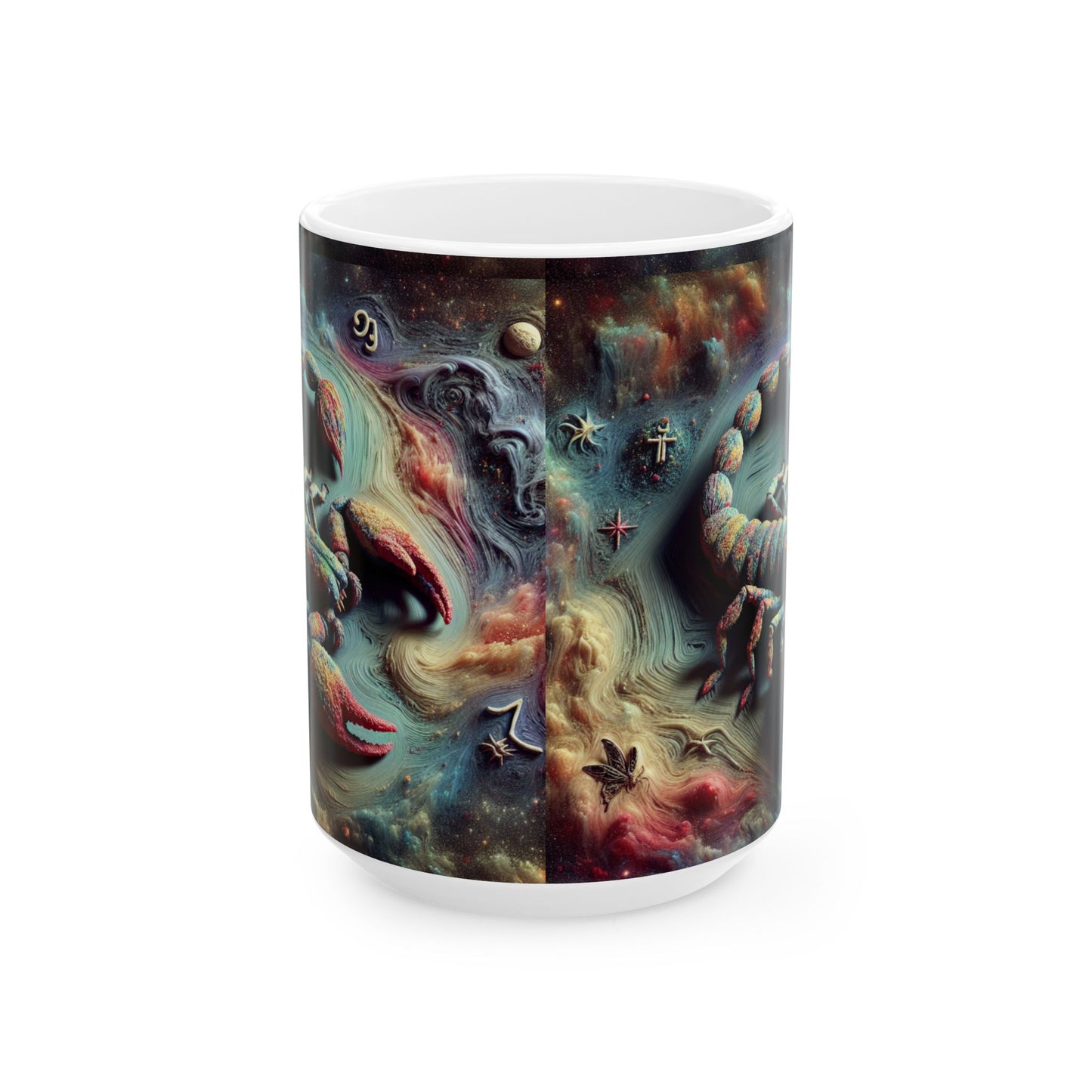 Ceramic Mug, (11oz, 15oz), Ceramic Coffee Mug, Trippy Scorpion, Scorpio Zodiac Design