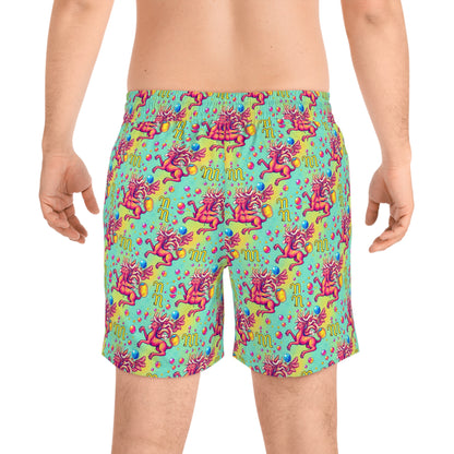 Men's Mid-Length Swim Shorts, (AOP), Virgo, Zodiac v3, Bubble Pattern