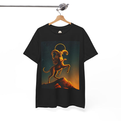 Unisex Heavy Cotton T-Shirt, Mountain Top, Aries Zodiac Design