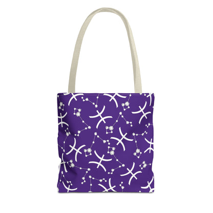Tote Bag, Pisces Zodiac Sign, AOP, (Purple, White)