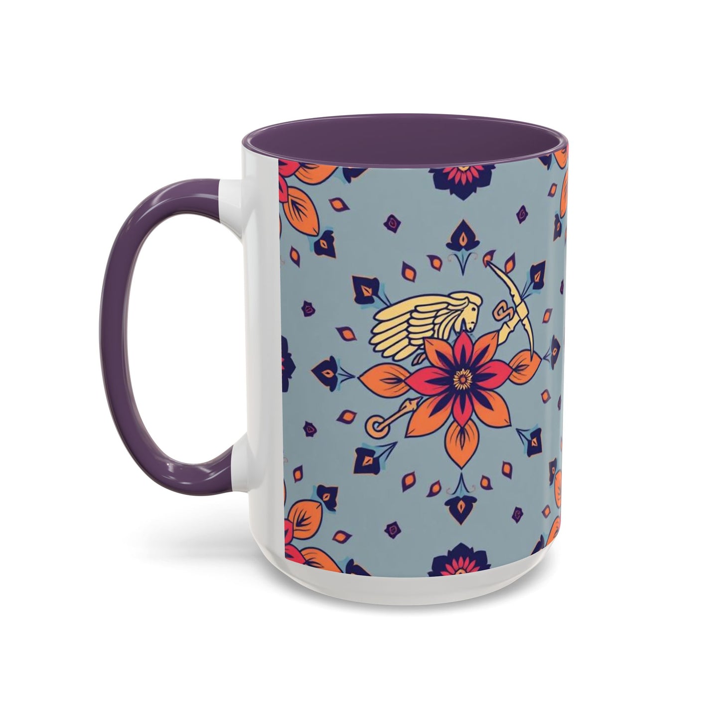 Accent Coffee Mug, Sagittarius, Zodiac v3. Flower Pattern, (11, 15oz)
