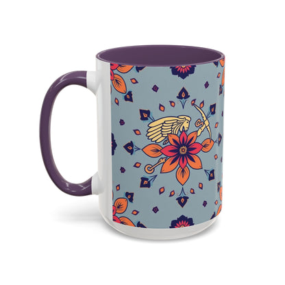 Accent Coffee Mug, Sagittarius, Zodiac v3. Flower Pattern, (11, 15oz)