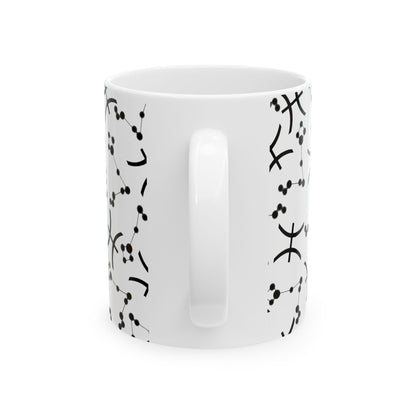 Ceramic Mug, (11oz, 15oz), Ceramic Coffee Mug, AOP, Constellation & Symbol, Pisces Zodiac Design