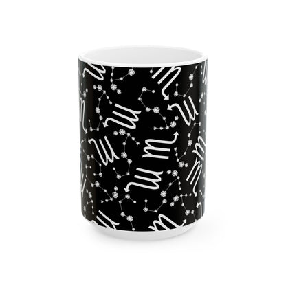 Ceramic Mug, (11oz, 15oz), Ceramic Coffee Mug, Black AOP, Scorpio Zodiac Design