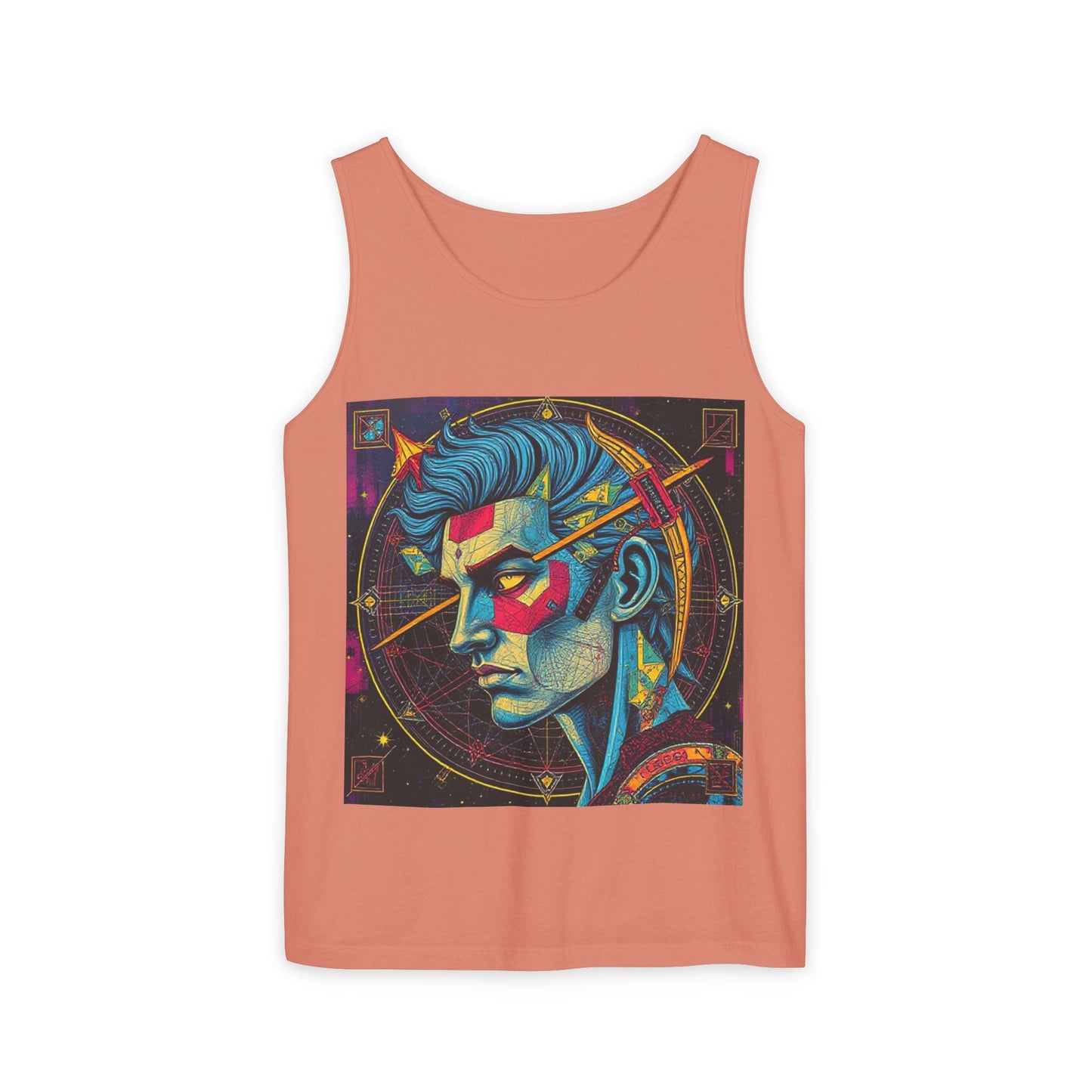 Unisex Garment-Dyed, Tank Top, Sagittarius Design, Pop Art v1, 100% US cotton