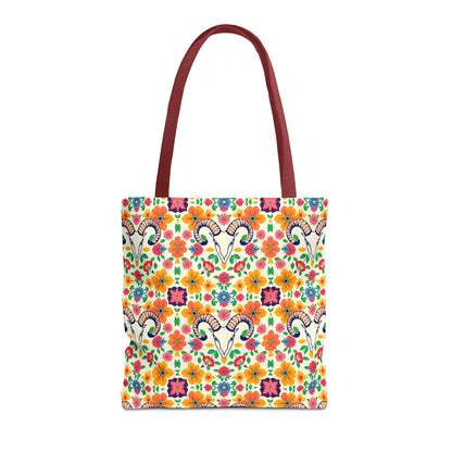 Tote Bag, (AOP), Aries, Zodiac v2, Flower Pattern
