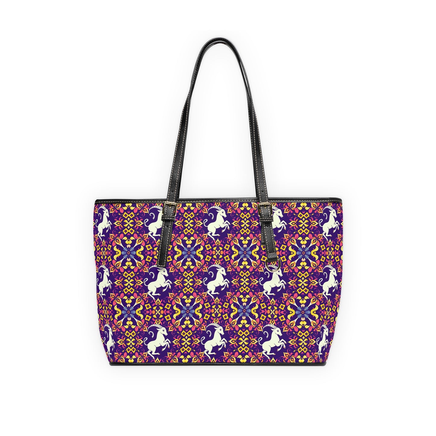 Leather Shoulder Bag, Capricorn, Zodiac v2, Flower Pattern