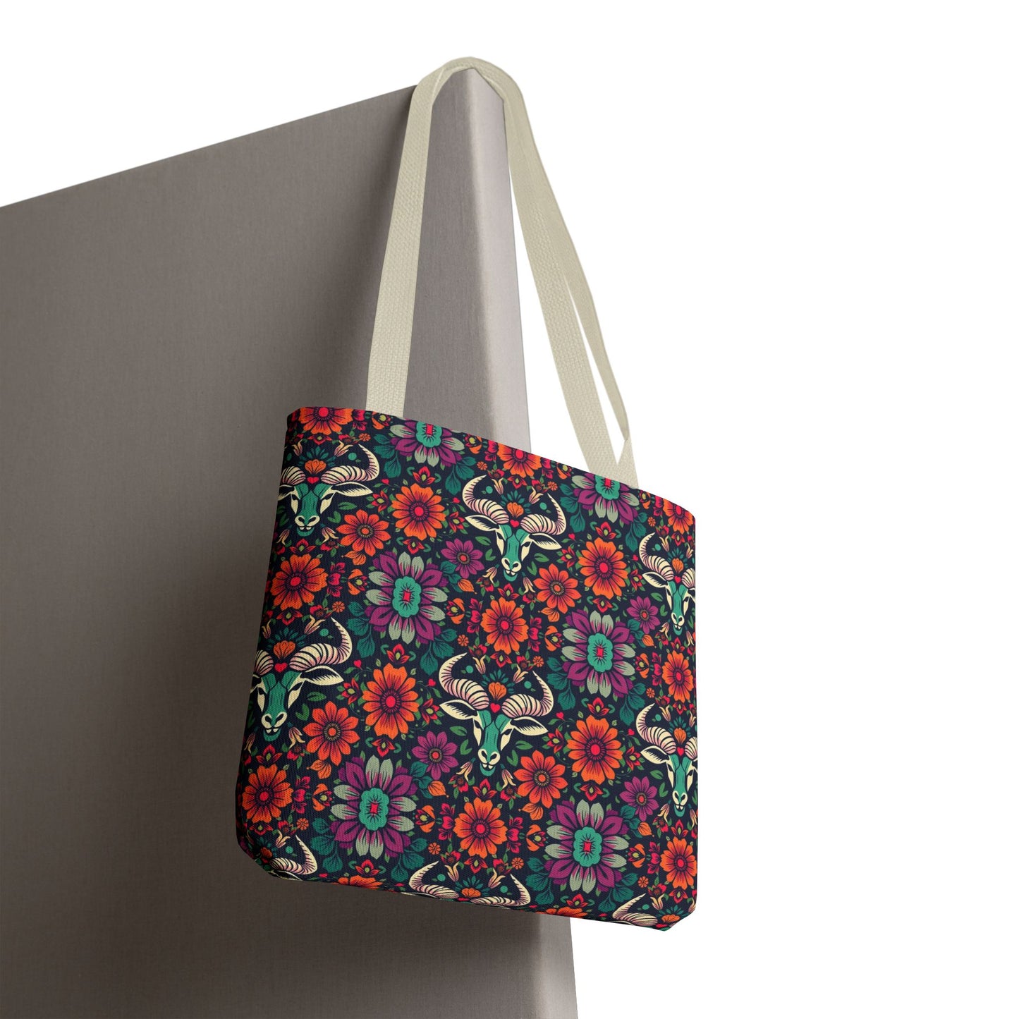 Tote Bag, (AOP), Taurus, Zodiac, Flower Pattern