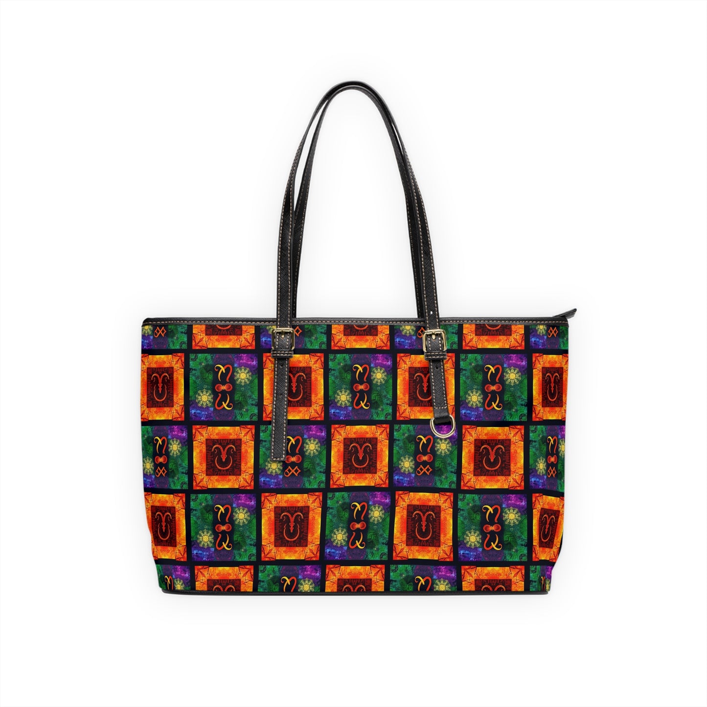 Leather Shoulder Bag, Capricorn, Zodiac v3, Shapes Pattern