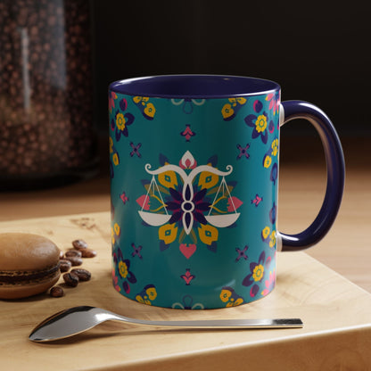 Accent Coffee Mug, Libra, Zodiac v2, Flower Pattern, (11, 15oz)