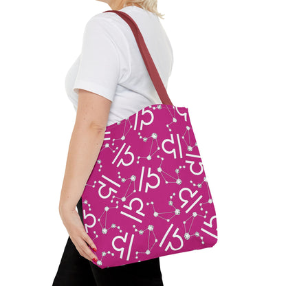 Tote Bag, Libra Zodiac Sign, AOP, (Pink, White)