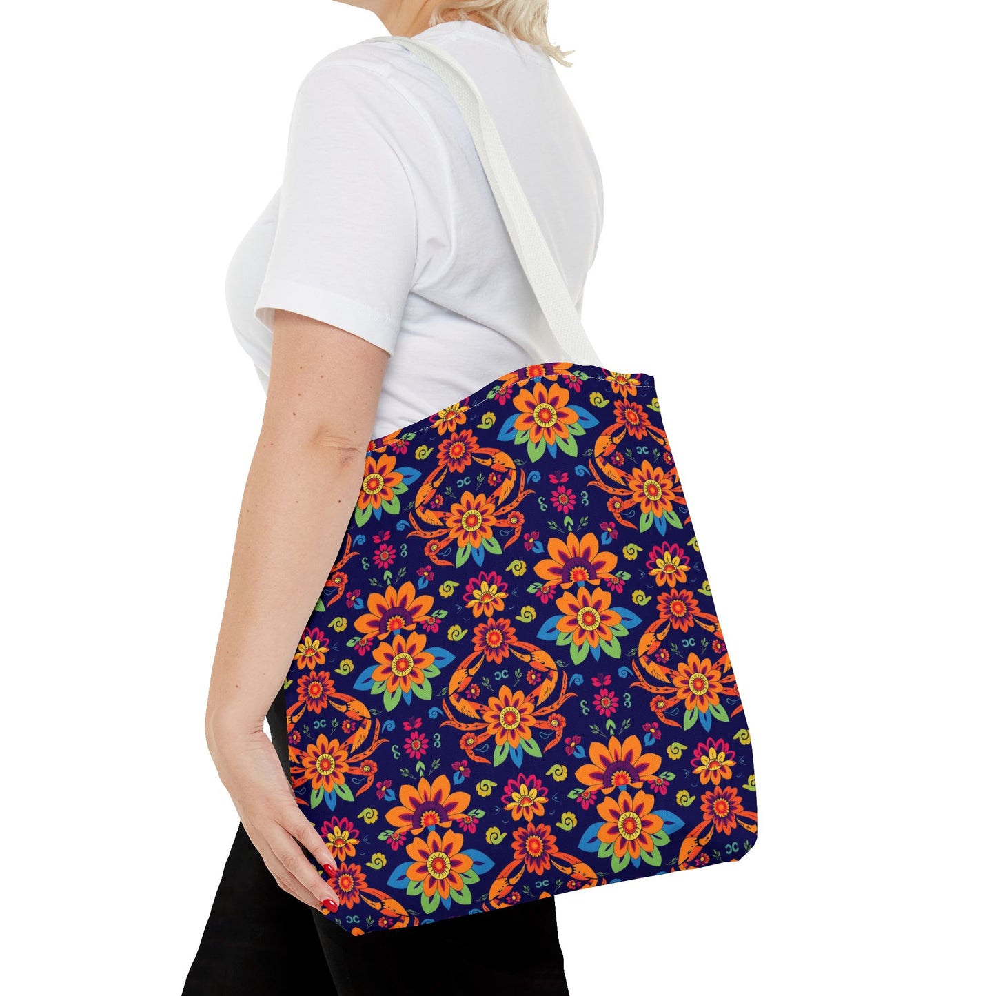 Tote Bag, (AOP), Cancer, Zodiac v6, Flower Pattern
