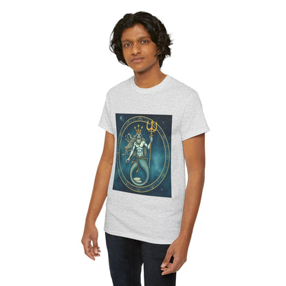Unisex Heavy Cotton T-Shirt, Aquarius God 6v, Zodiac Design