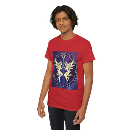 Unisex Heavy Cotton T-Shirt, Space Angel Twins v1, Gemini Zodiac Design