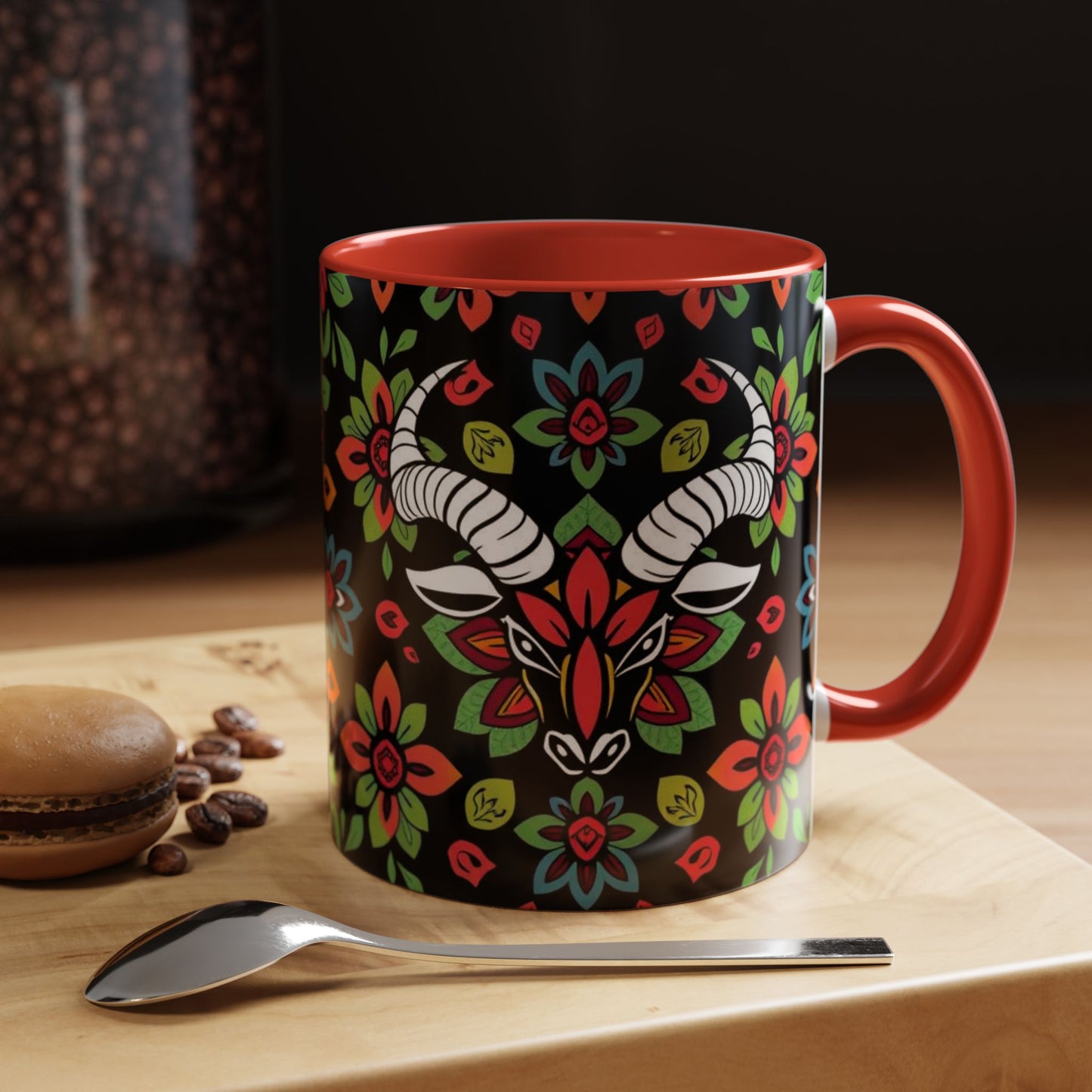 Accent Coffee Mug, Taurus, Zodiac v2. Flower Pattern, (11, 15oz)