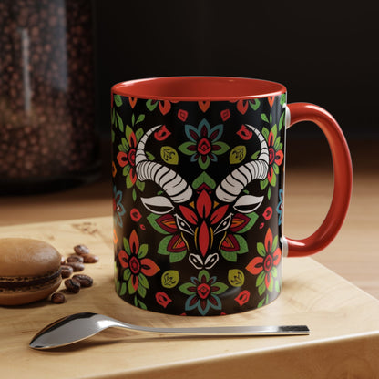 Accent Coffee Mug, Taurus, Zodiac v2. Flower Pattern, (11, 15oz)