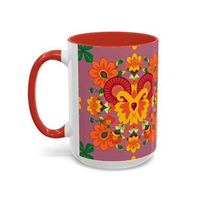 Accent Coffee Mug, Aries, Zodiac v1, Flower Pattern, (11, 15oz)