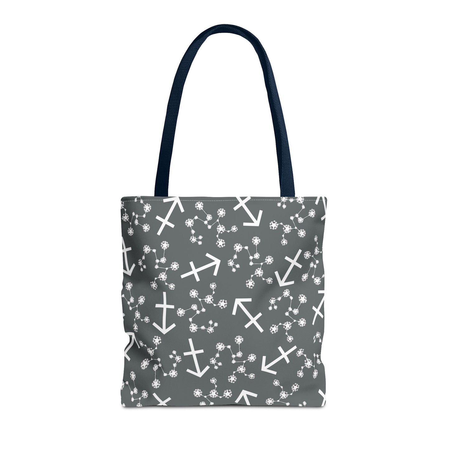 Tote Bag, Sagittarius Zodiac Sign, AOP, (Grey, White Print)