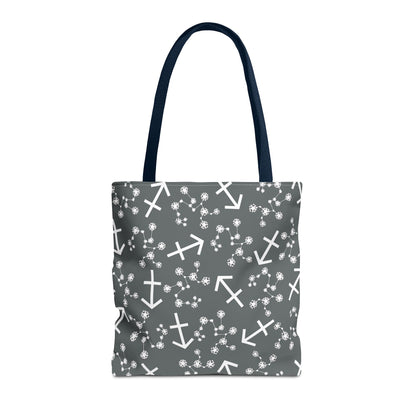 Tote Bag, Sagittarius Zodiac Sign, AOP, (Grey, White Print)
