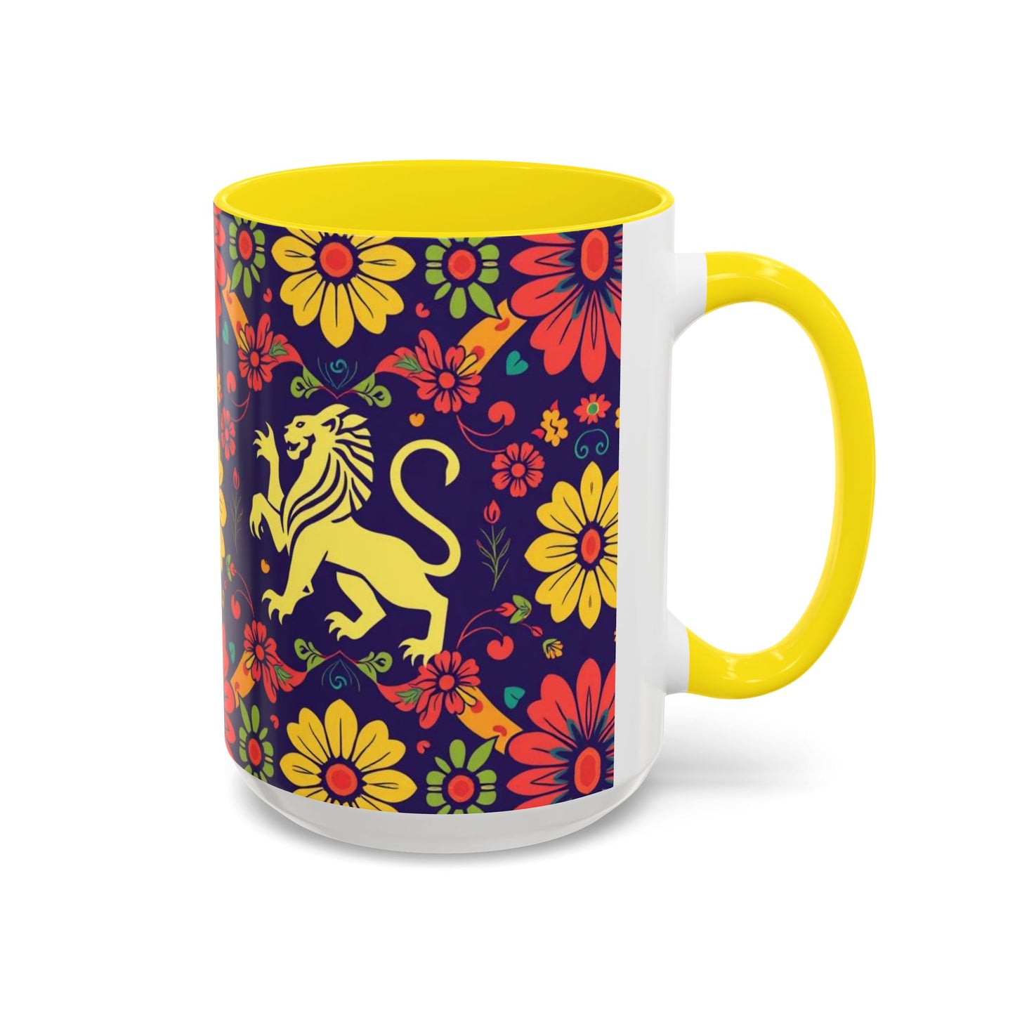 Accent Coffee Mug, Leo, Zodiac v3, Flower Pattern, (11, 15oz)