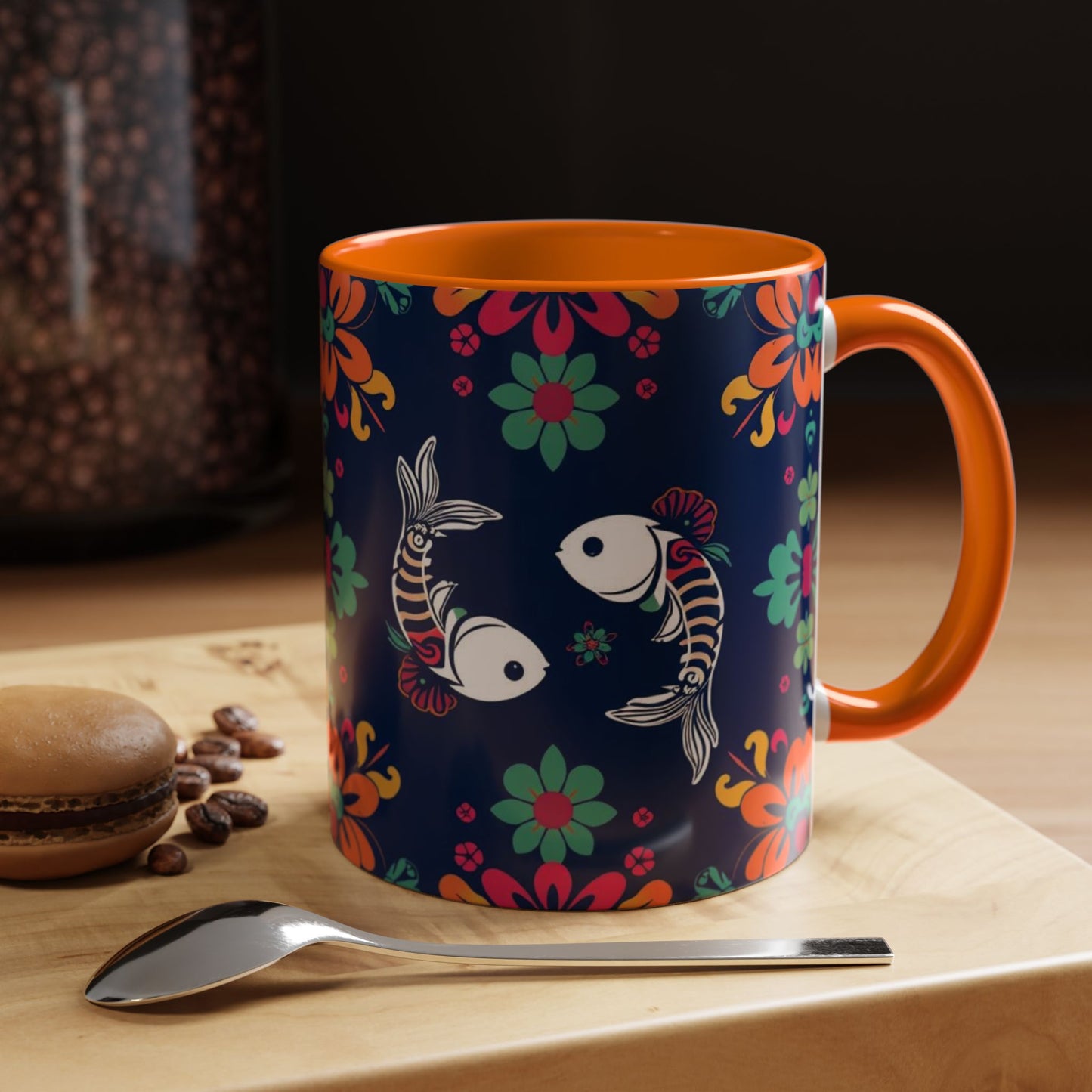 Accent Coffee Mug, Pisces, Zodiac. Flower Pattern, (11, 15oz)