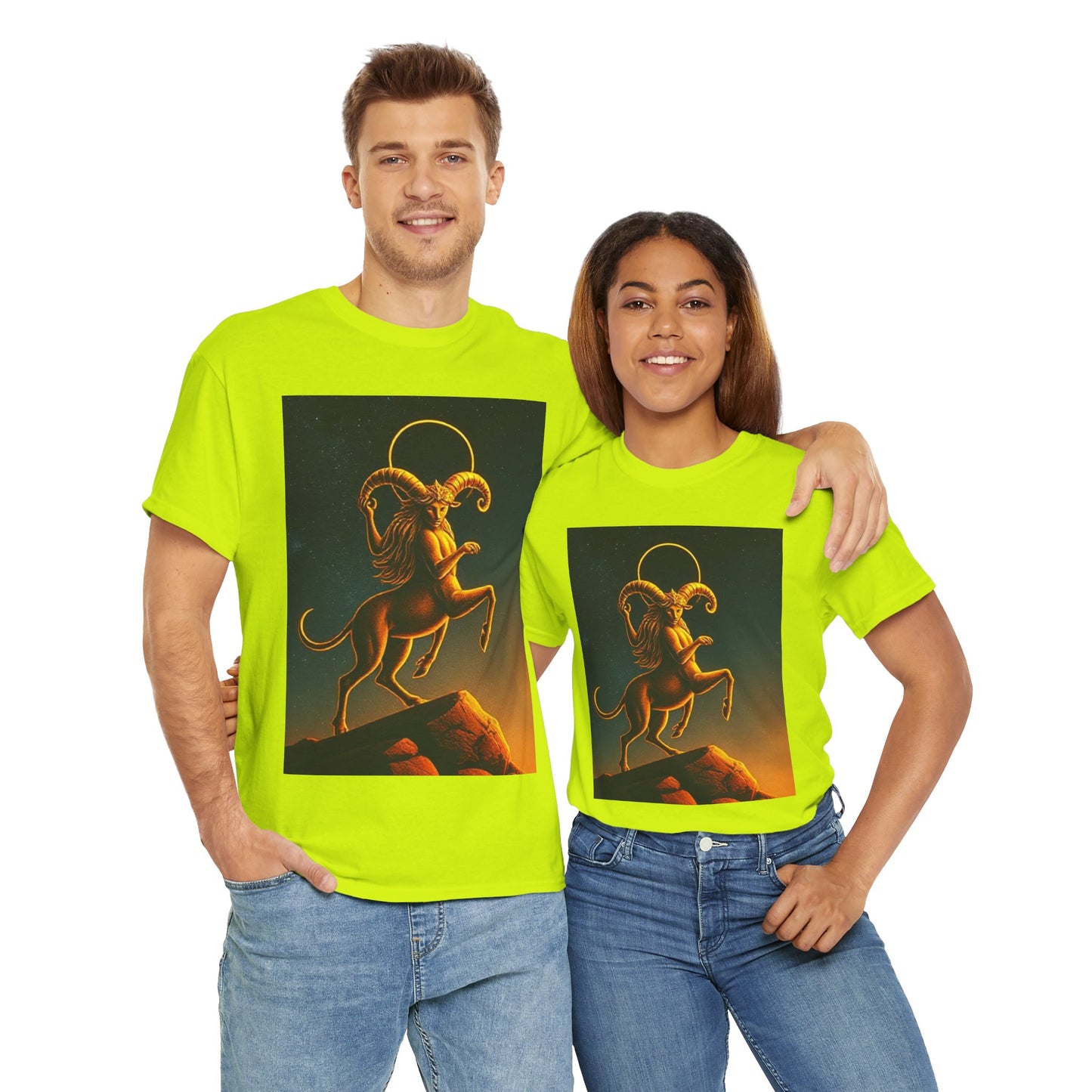 Unisex Heavy Cotton T-Shirt, Mountain Top, Aries Zodiac Design
