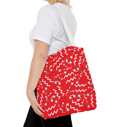Tote Bag, Aquarius Zodiac Sign, AOP, (Red, White)