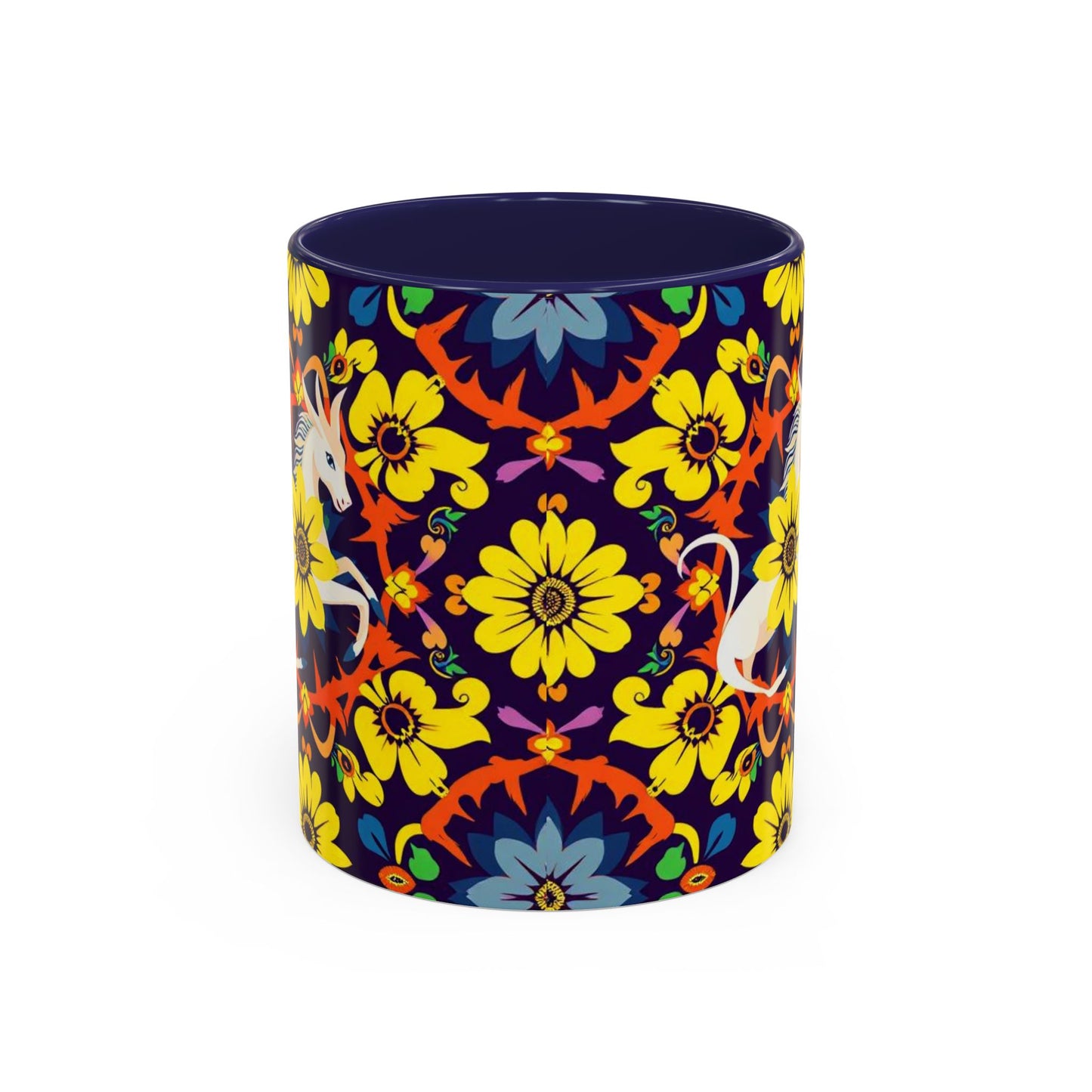 Accent Coffee Mug, Aquarius, Zodiac v1, Flower Pattern, (11, 15oz)