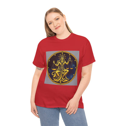 Unisex Heavy Cotton T-Shirt, Gold Libra God, Zodiac Design