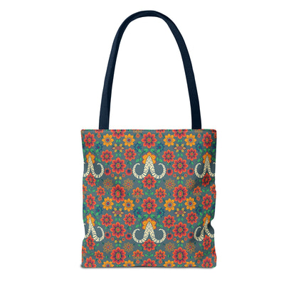 Tote Bag, (AOP), Aries, Zodiac v1, Flower Pattern