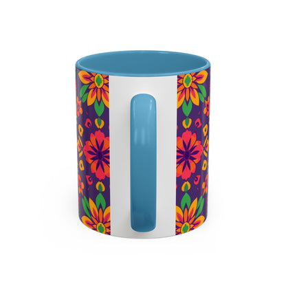 Accent Coffee Mug, Aquarius, Zodiac v2, Flower Pattern, (11, 15oz)