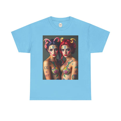 Unisex Heavy Cotton T-Shirt, Gemini, Zodiac v3, Sexy Art