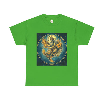 Unisex Heavy Cotton T-Shirt, Pisces King v1, Zodiac Design