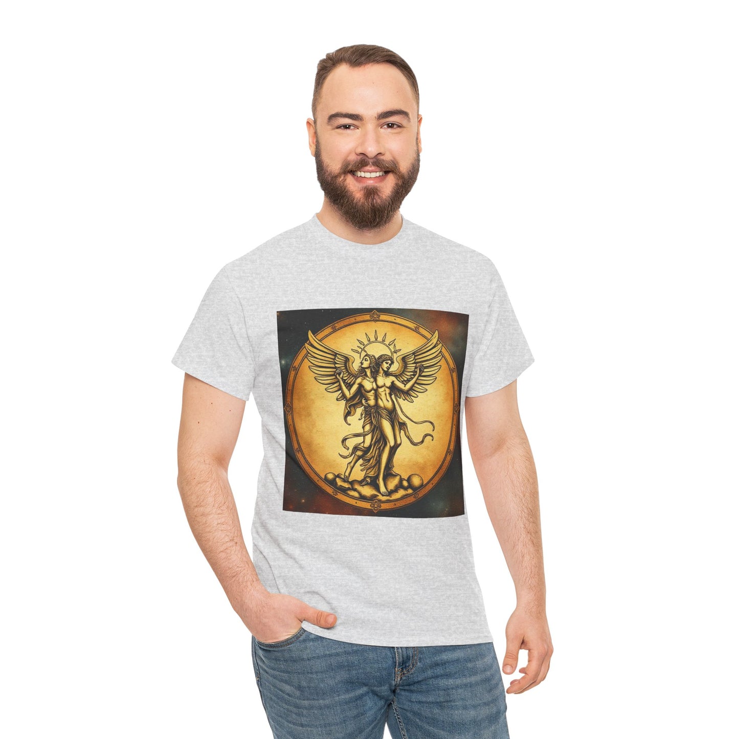 Unisex Heavy Cotton T-Shirt, Twin Angel v1, Gemini Zodiac Design