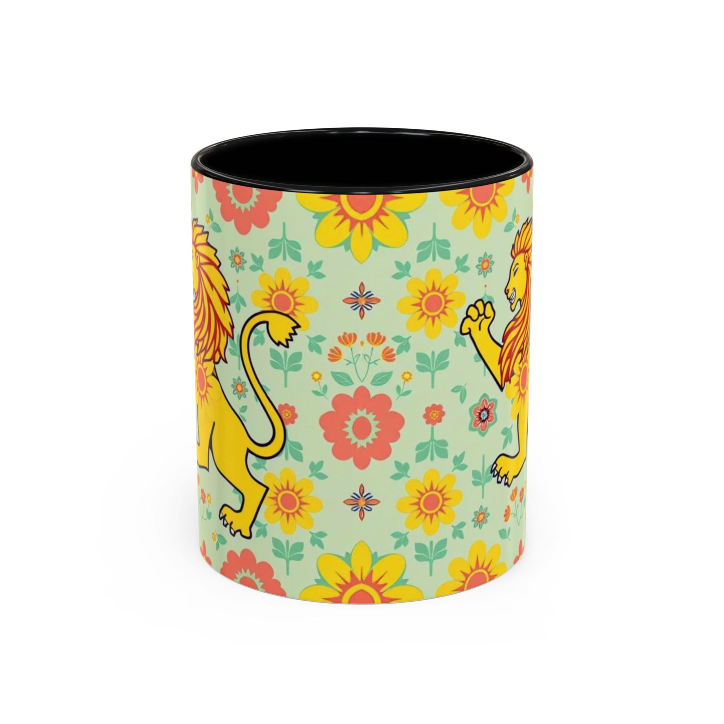 Accent Coffee Mug, Leo, Zodiac v2, Flower Pattern, (11, 15oz)