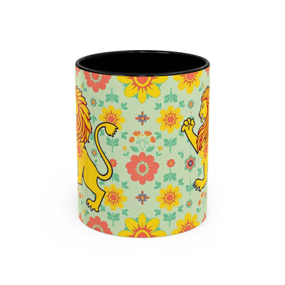 Accent Coffee Mug, Leo, Zodiac v2, Flower Pattern, (11, 15oz)