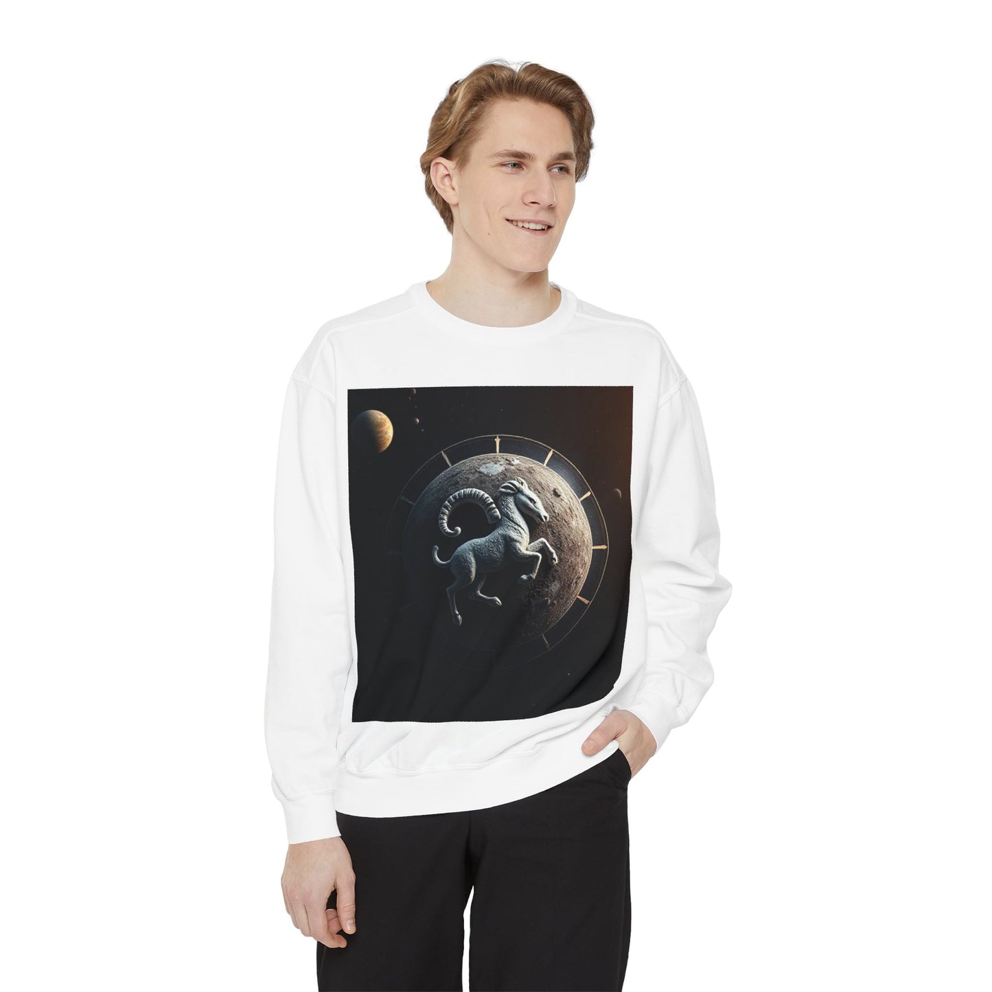 Garment-Dyed Sweatshirt, Unisex, Space Animal Design, Aries