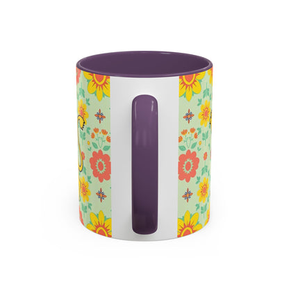 Accent Coffee Mug, Leo, Zodiac v2, Flower Pattern, (11, 15oz)