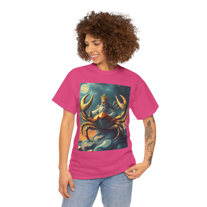 Unisex Heavy Cotton T-Shirt, Crustacean King v1, Cancer Zodiac Design