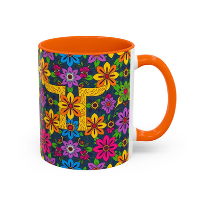 Accent Coffee Mug, Gemini, Zodiac v3, Flower Pattern, (11, 15oz)