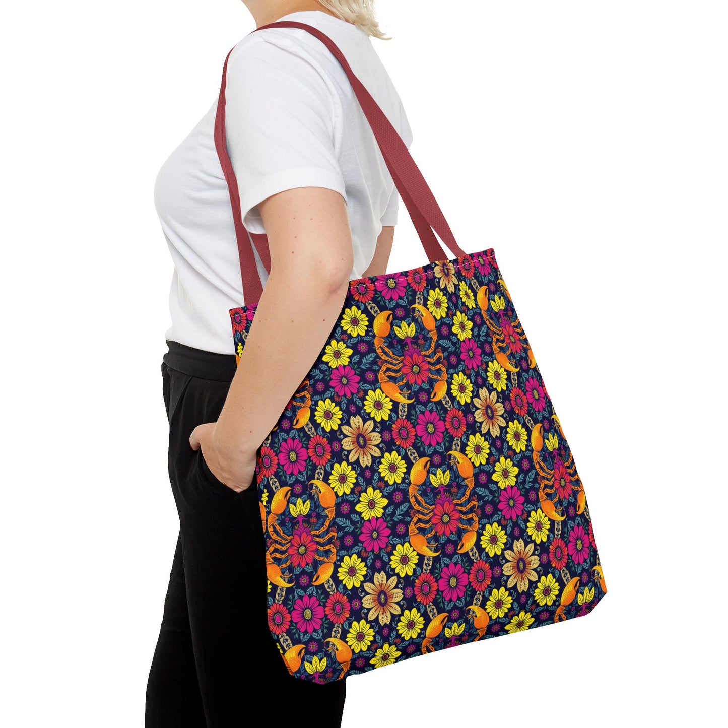 Tote Bag, (AOP), Scorpio, Zodiac v1, Flower Pattern