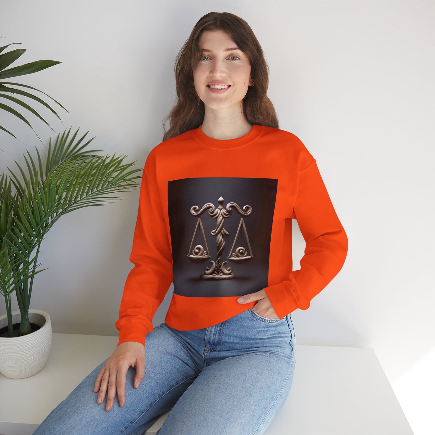 Unisex Heavy Blend™ Crewneck Sweatshirt, Brown Scale, Libra Zodiac Design