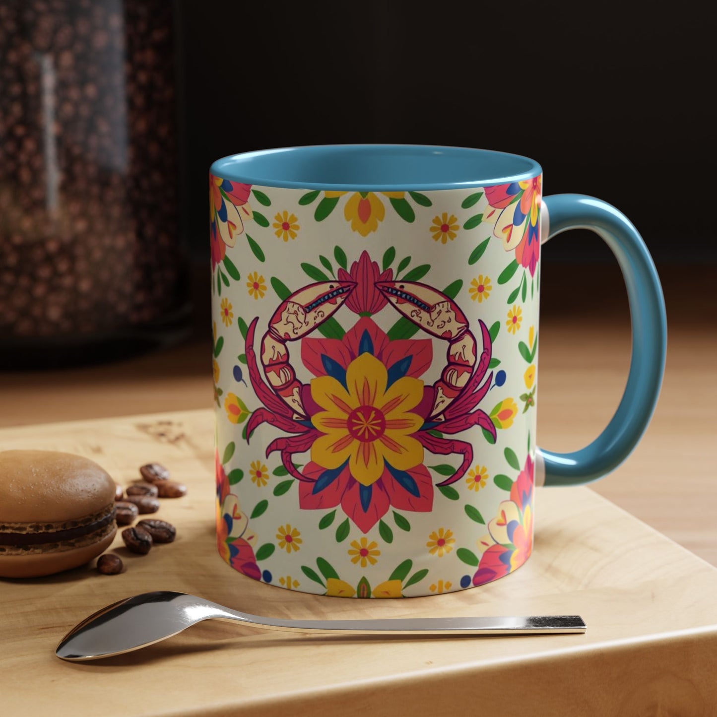 Accent Coffee Mug, Cancer, Zodiac v3, Flower Pattern, (11, 15oz)