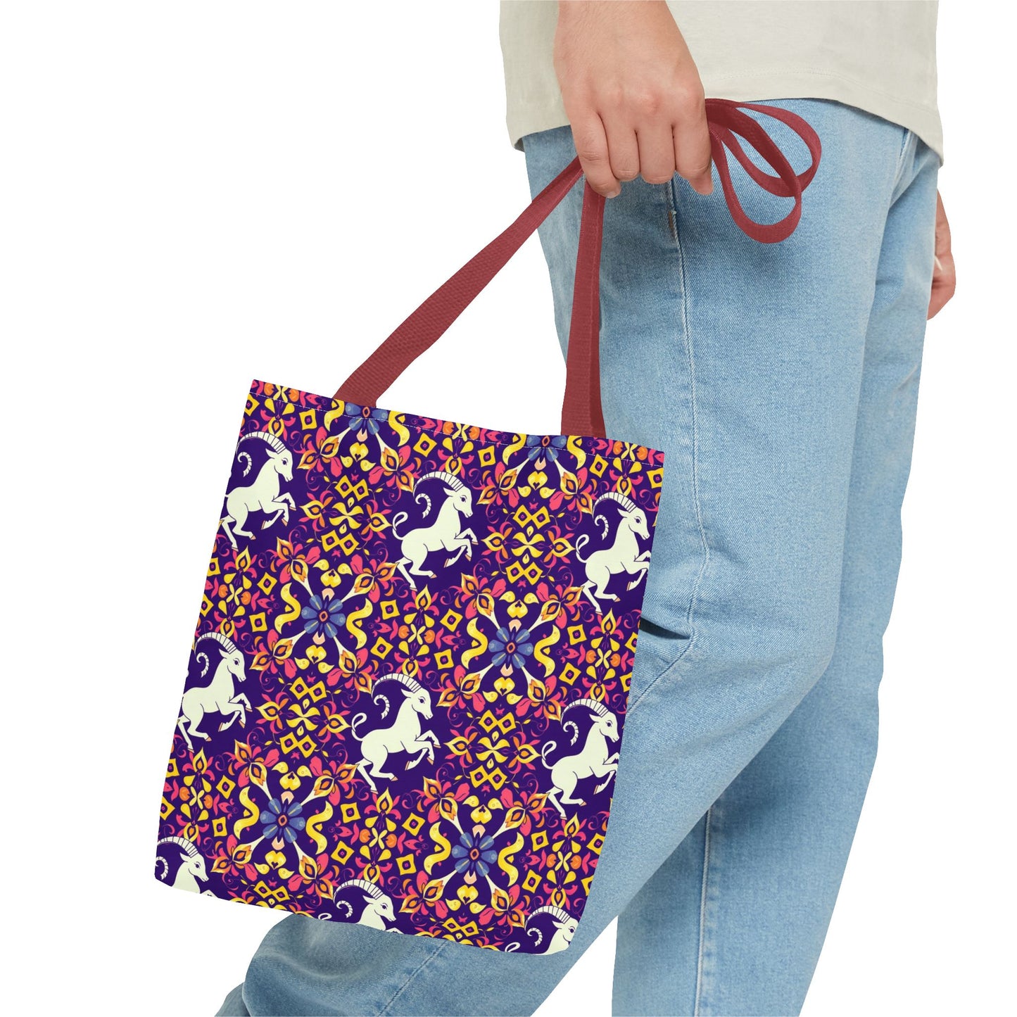 Tote Bag (AOP), Capricorn, Zodiac v2, Flower Pattern