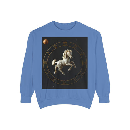 Garment-Dyed Sweatshirt, Unisex, Space Animal Design, Capricorn