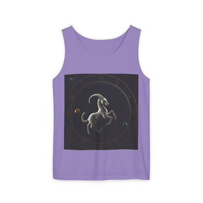 Unisex Garment-Dyed, Tank Top, Capricorn Design, Space Animal v1, 100% US cotton
