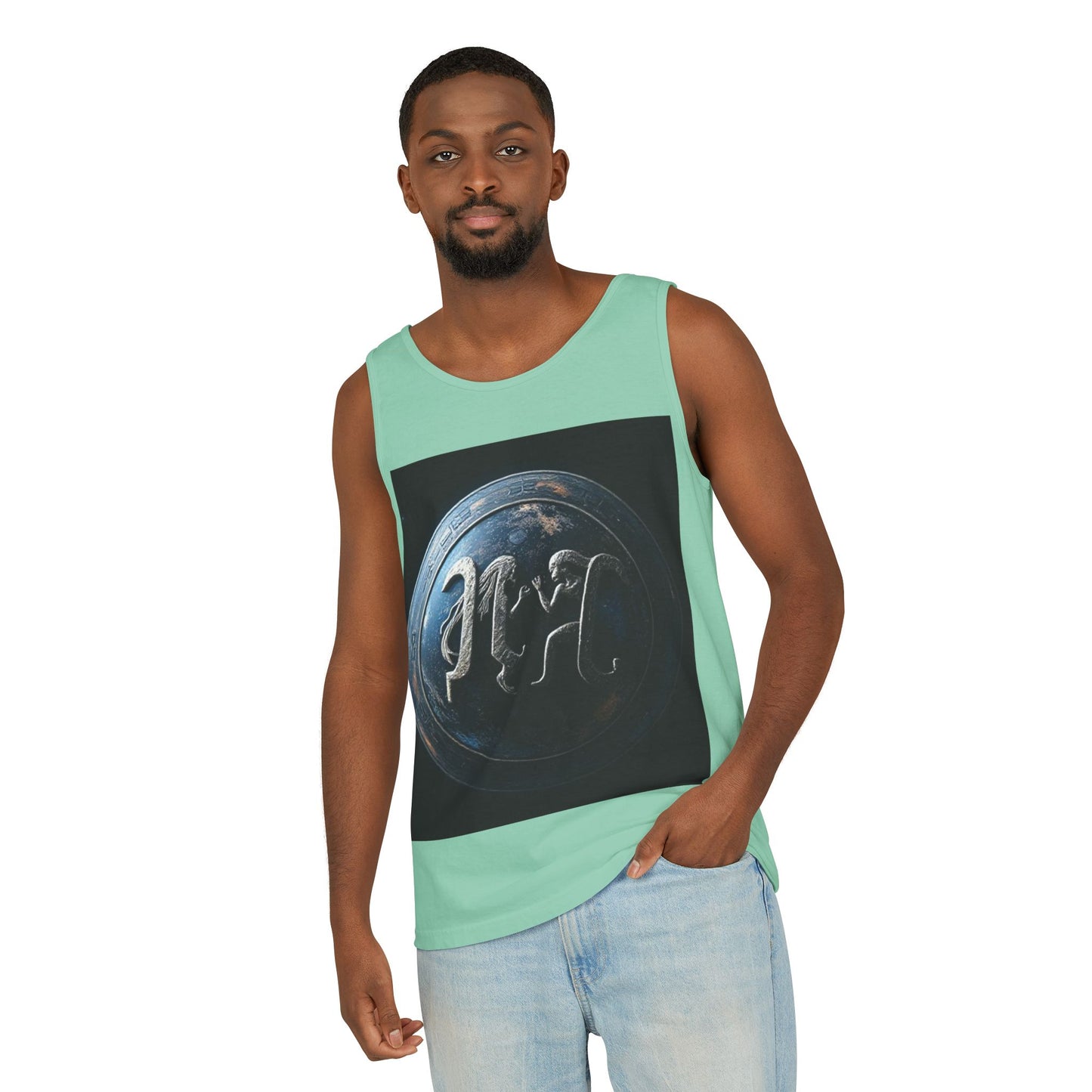 Unisex Garment-Dyed, Tank Top, Gemini Design, Space Symbol , 100% US cotton