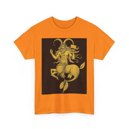 Unisex Heavy Cotton T-Shirt, Capricorn God, Zodiac Design