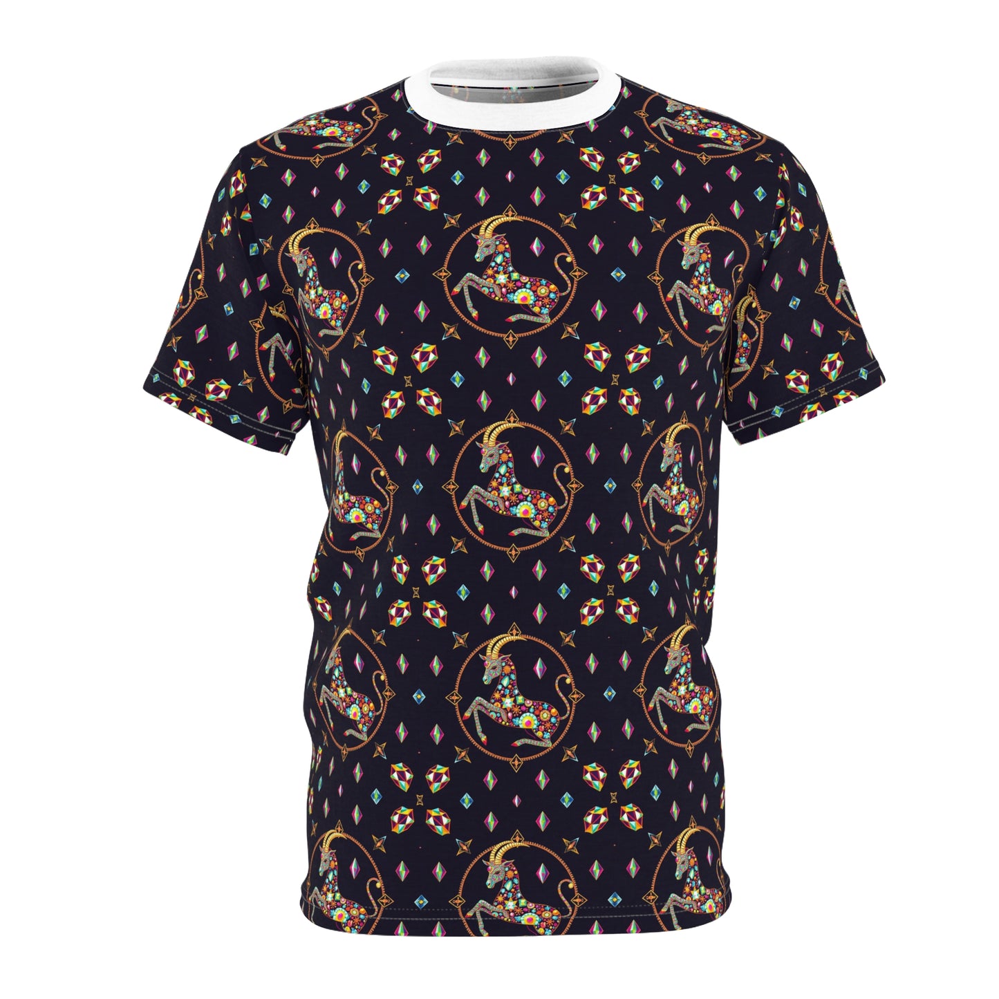 Unisex Cut & Sew T-Shirt, (AOP), Capricorn, Zodiac, Jewels Pattern
